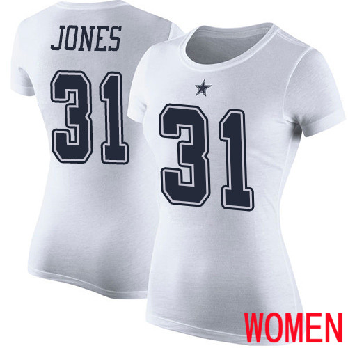 Women Dallas Cowboys White Byron Jones Rush Pride Name and Number #31 Nike NFL T Shirt->nfl t-shirts->Sports Accessory